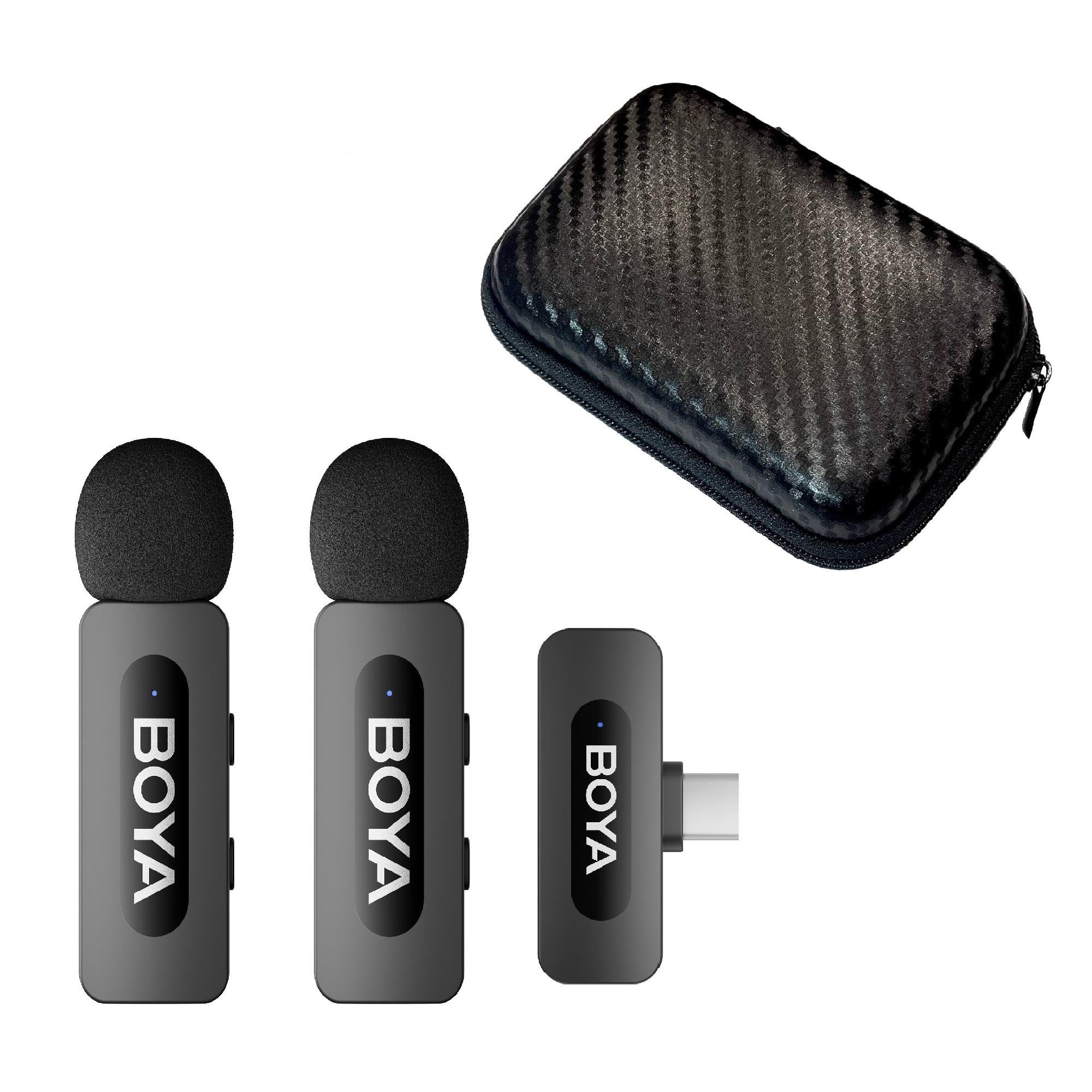 Мікрофон петличний Boya BY-V20 USB Type-C для iPhone та Android безпровідний для телефона та твердий кейс 2 шт. (50059)