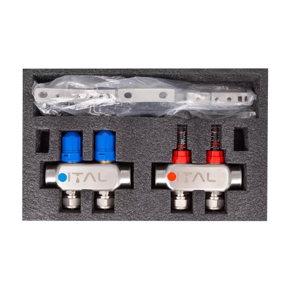 Коллектор для теплого пола ITAL HC1-02 2 контура с расходомерами 1"/3/4" (215340) - фото 3