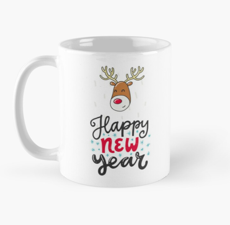 Чашка керамическая с принтом Happy New Year Олень 330 мл Белый