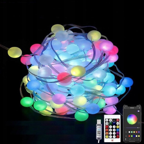 Гирлянда умная музыкальная RGB шарики с USB питанием и дистанционным управлением 100LED 10 м Разноцветный (2409458622) Гирлянда умная музыкальная RGB шарики с USB питанием и дистанционным управлением 100LED 10 м Разноцветный (2409458622)