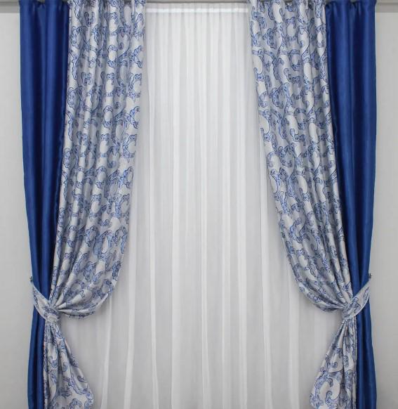 Штори комбіновані блекаут 1,5х2,7 м 2 шт. Синій/Сірий (016дк/10-500)