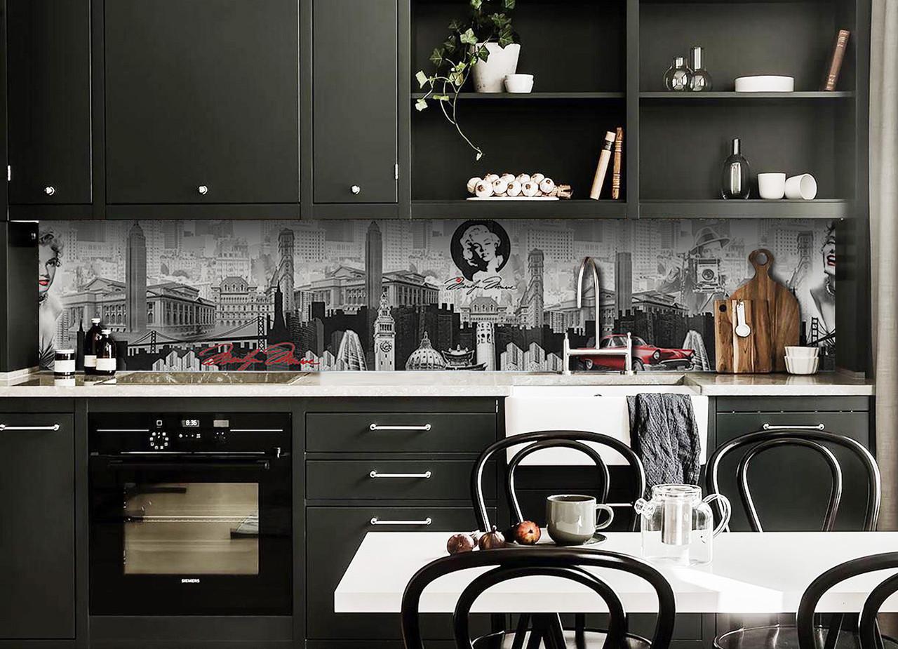 Кухонный фартук Zatarga "Ретро голливуд" из самоклеющейся виниловой пленки 60х300 см Серый