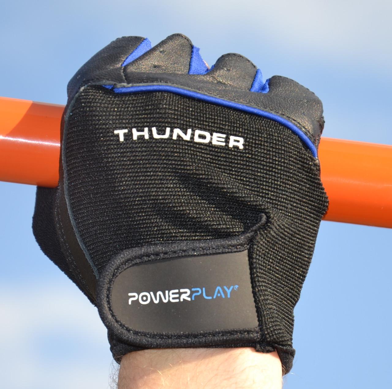 Рукавички для фітнесу PowerPlay 9058 Thunder M Black/Blue (21463096) - фото 10