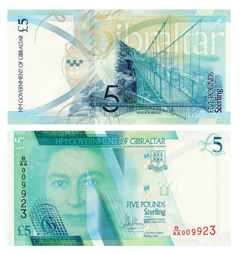 Коллекционная банкнота Гибралтар 5 фунтов 2020 UNC (PW42)