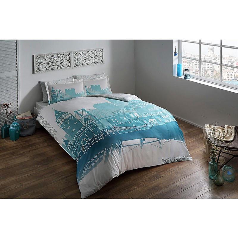Постельное белье TAC Glow Istanbul turkuaz евро Бирюзовый (2000022182980)
