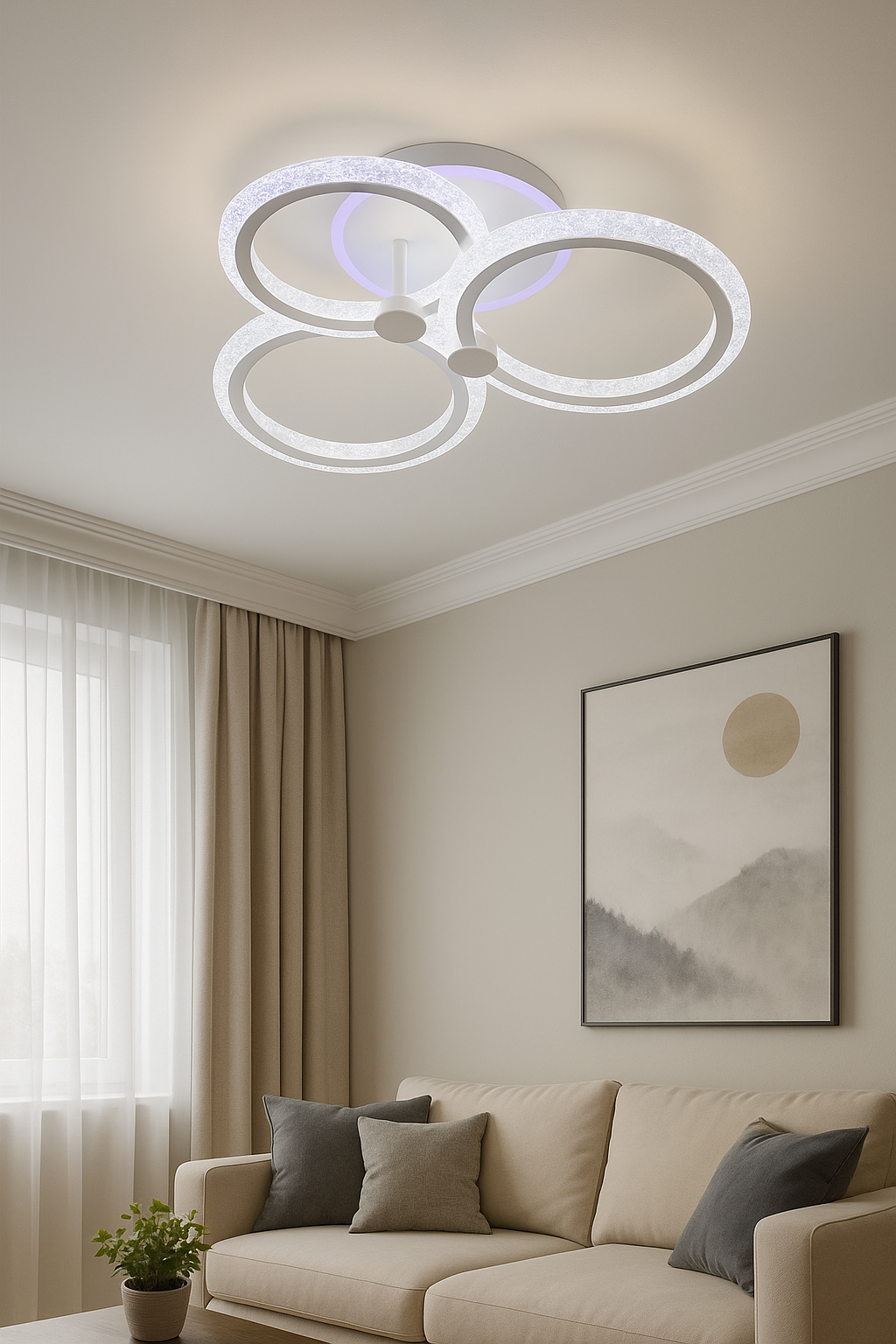 Люстра LED с пультом/диммером/цветной подсветкой 55W Белый (A8180/3WH 3col dim)