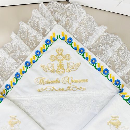 Крижма махрова з вишивкою Family Tradition Божа ласка для дівчинки 100х100 см Білий (50051) - фото 2