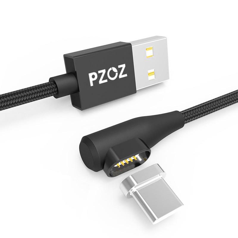 Кабель магнитный USB Type-C PZOZ с угловым подключением 1 м Черный Кабель магнитный USB Type-C PZOZ с угловым подключением 1 м Черный