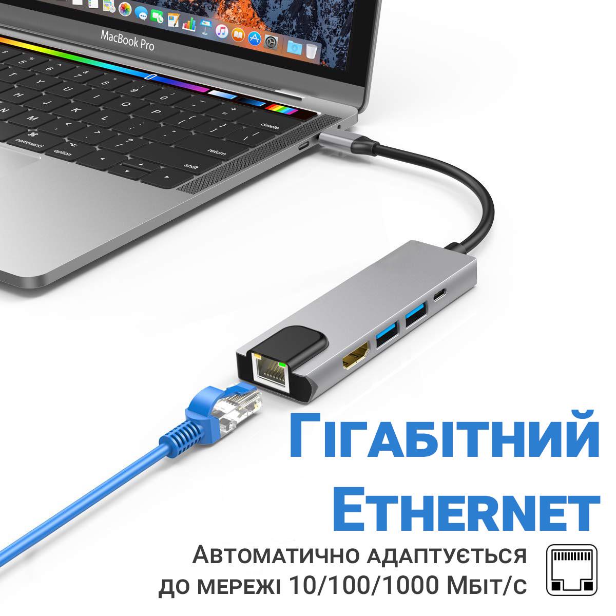 USB Type-C хаб-розгалужувач Digital Lion MH-09 концентратор 5в1 - фото 9