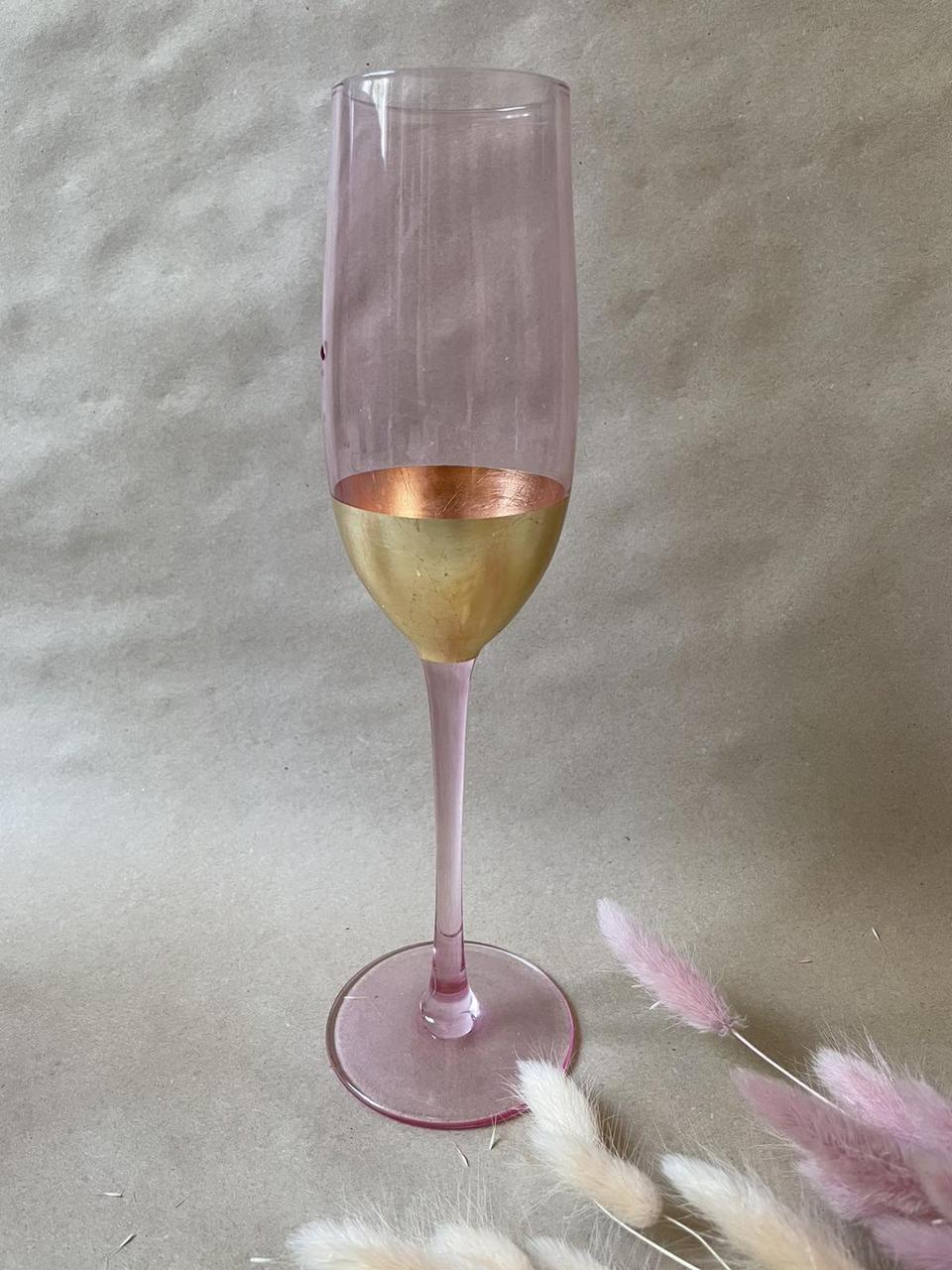 Бокал для шампанского с золотым ободком 250 мл Розовое золото (21-AT10239)