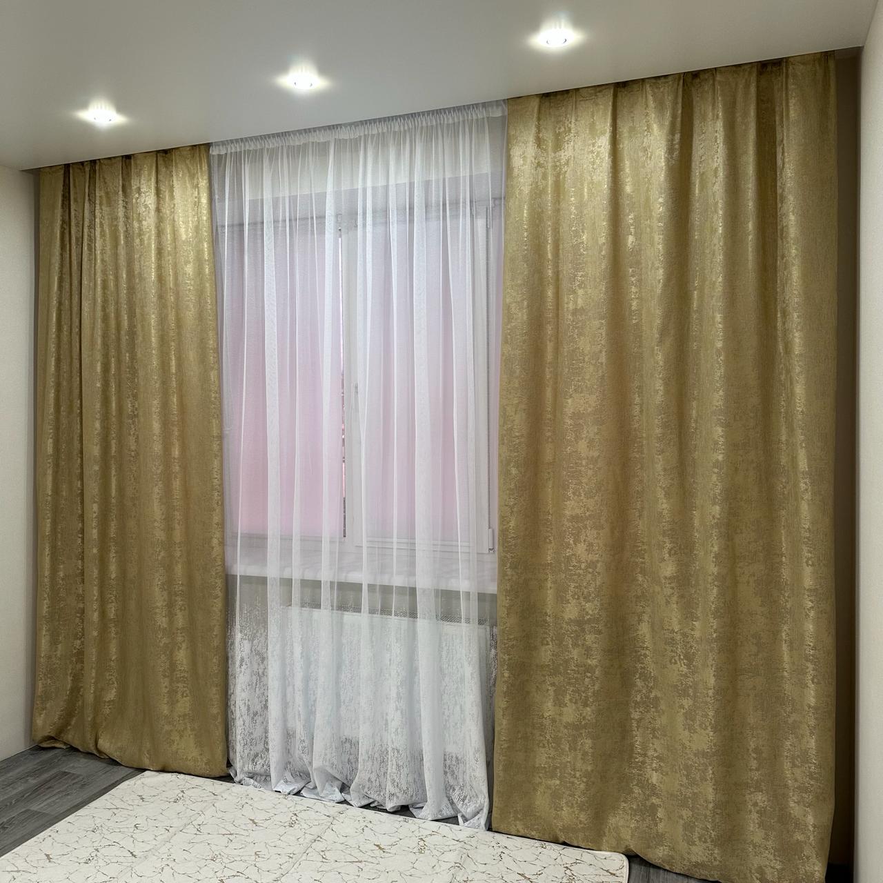 Шторы жаккардовые с мраморным узором среднее затемнение 1,5x2,7 м 2 шт. Золотой (К1039-12) - фото 1 Шторы жаккардовые с мраморным узором среднее затемнение 1,5x2,7 м 2 шт. Золотой (К1039-12) - фото 1