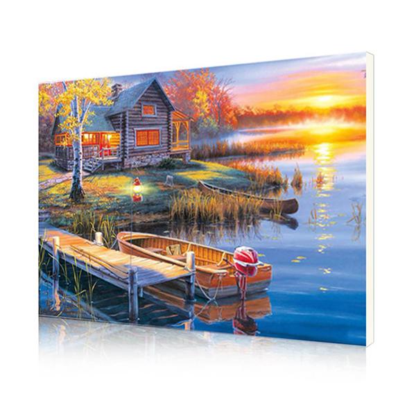 Картина по номерам Lesko DIY Дом у речки на закате солнца 40x50 см (PH9393)