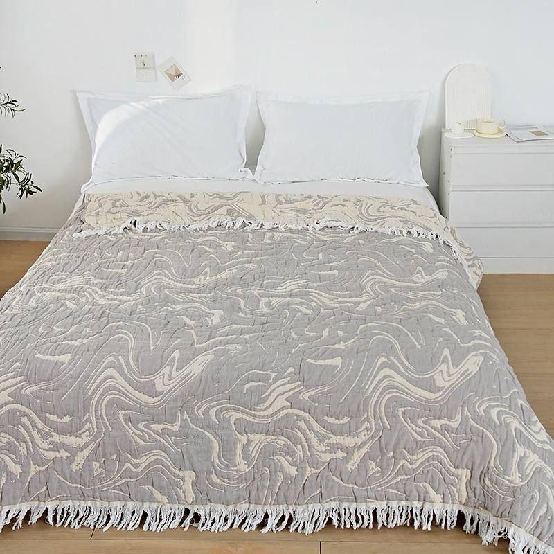Покрывало муслиновое с бахромой Malloory Home 150x200 см Бежевый с молочным (2319)