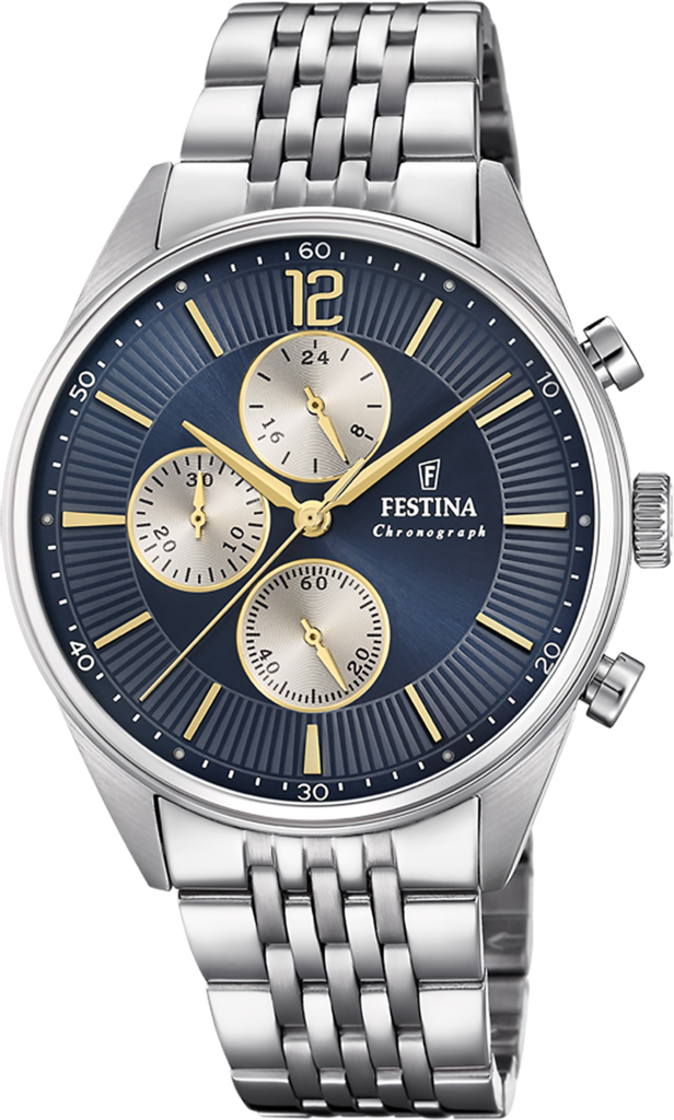 Наручные часы мужские Festina F20285/7 Timeless Chronograph со стальным корпусом WR 50 м и синим циферблатом