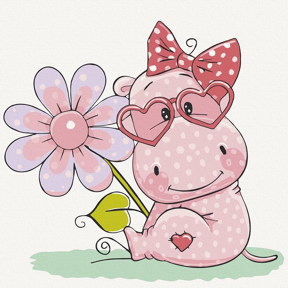 Картина по номерам ART CRAFT Бегемотик с цветком 30x30 см Разноцветный (PM-194-K-245)