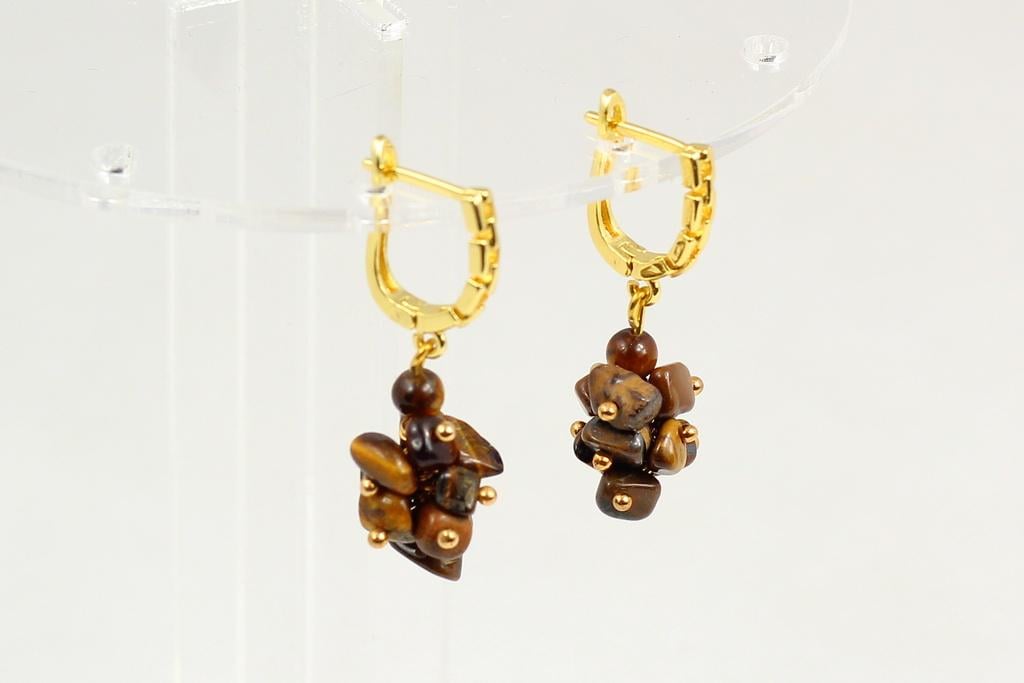 Серьги подвески из натурального тигрового глаза 3,7 см Золотистый (28675334)