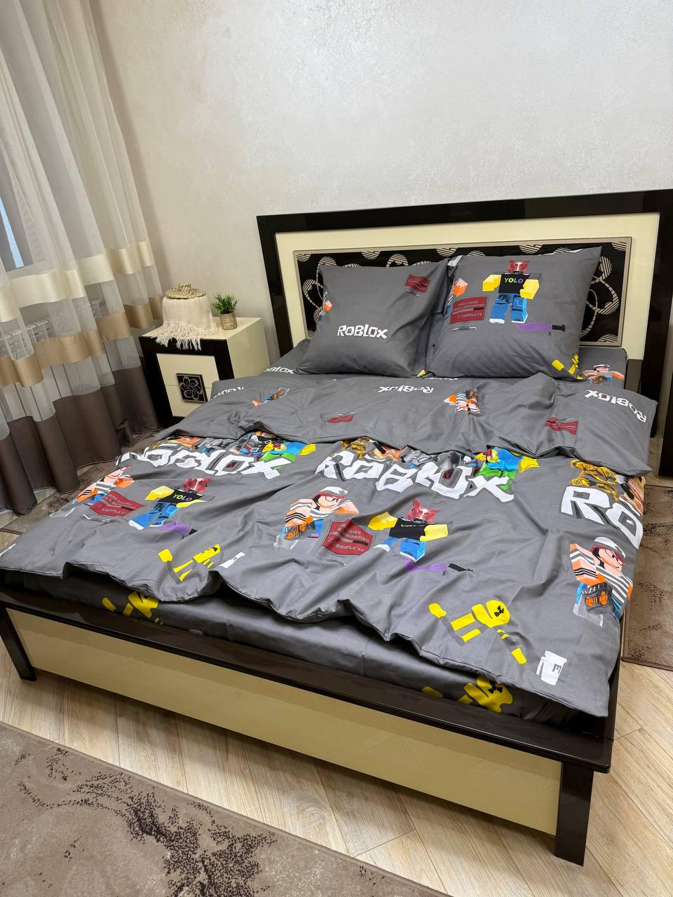 Комплект постільної білизни Роблекс бавовняний полуторний 150х220/70х70 см Сірий (28857942)