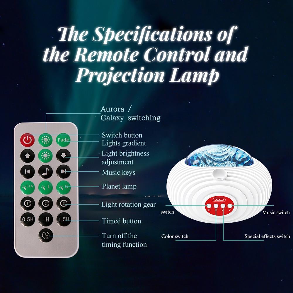 Ночник-проектор Северное сияние XO YH12 Northern Lights с Bluetooth колонкой - фото 13