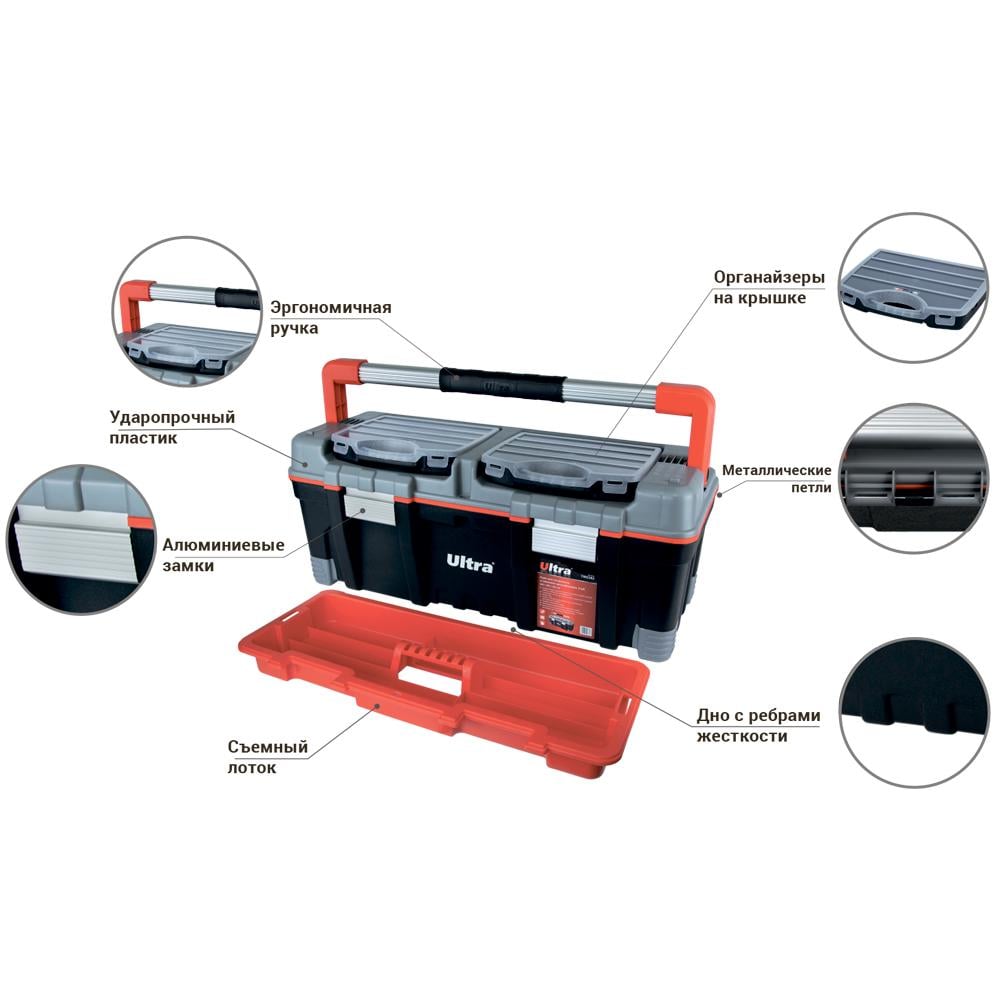 Ящик для інструменту Ultra Profi 600x305x283 мм зі знімними органайзерами (7402382) - фото 9
