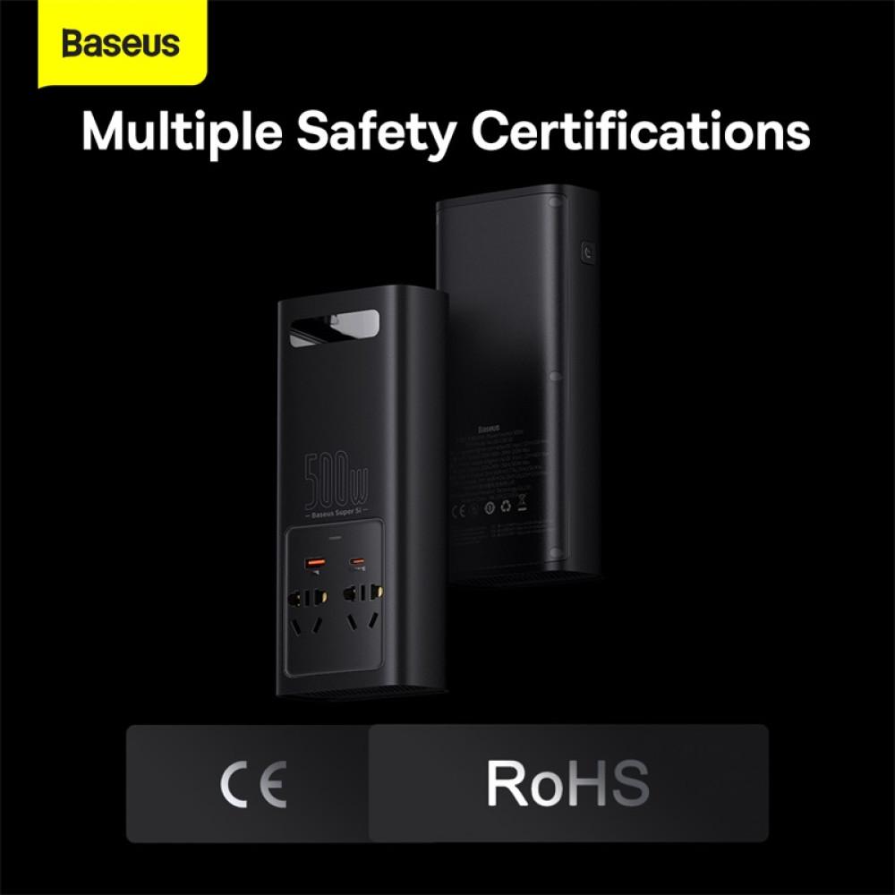 Автомобильный инвертор BASEUS Super Si Inverter 500 Вт 220 В CN/EU с чистой синусоидой Черный (CGNB000101) - фото 10 Автомобильный инвертор BASEUS Super Si Inverter 500 Вт 220 В CN/EU с чистой синусоидой Черный (CGNB000101) - фото 10