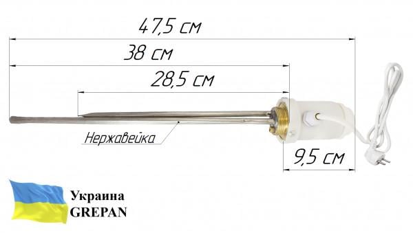 Тэн батарейный для чугунных радиаторов Grepan 1 1/4" 1000W 220V правая/левая нержавеющая сталь (bat33) - фото 6