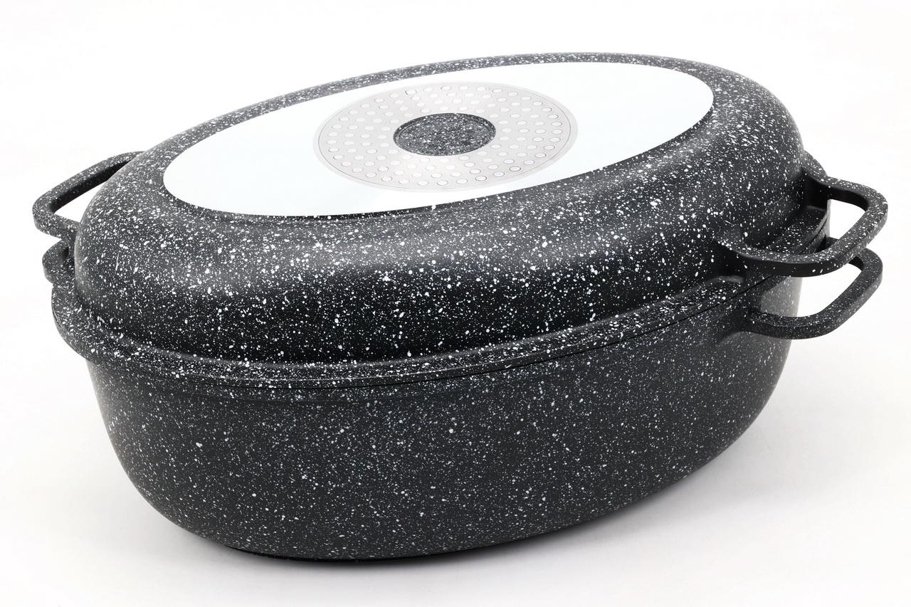 Гусятниця з антипригарним покриттям зі скляною кришкою та кришкою жаровнею 7 л (28819641) - фото 3 Гусятниця з антипригарним покриттям зі скляною кришкою та кришкою жаровнею 7 л (28819641) - фото 3