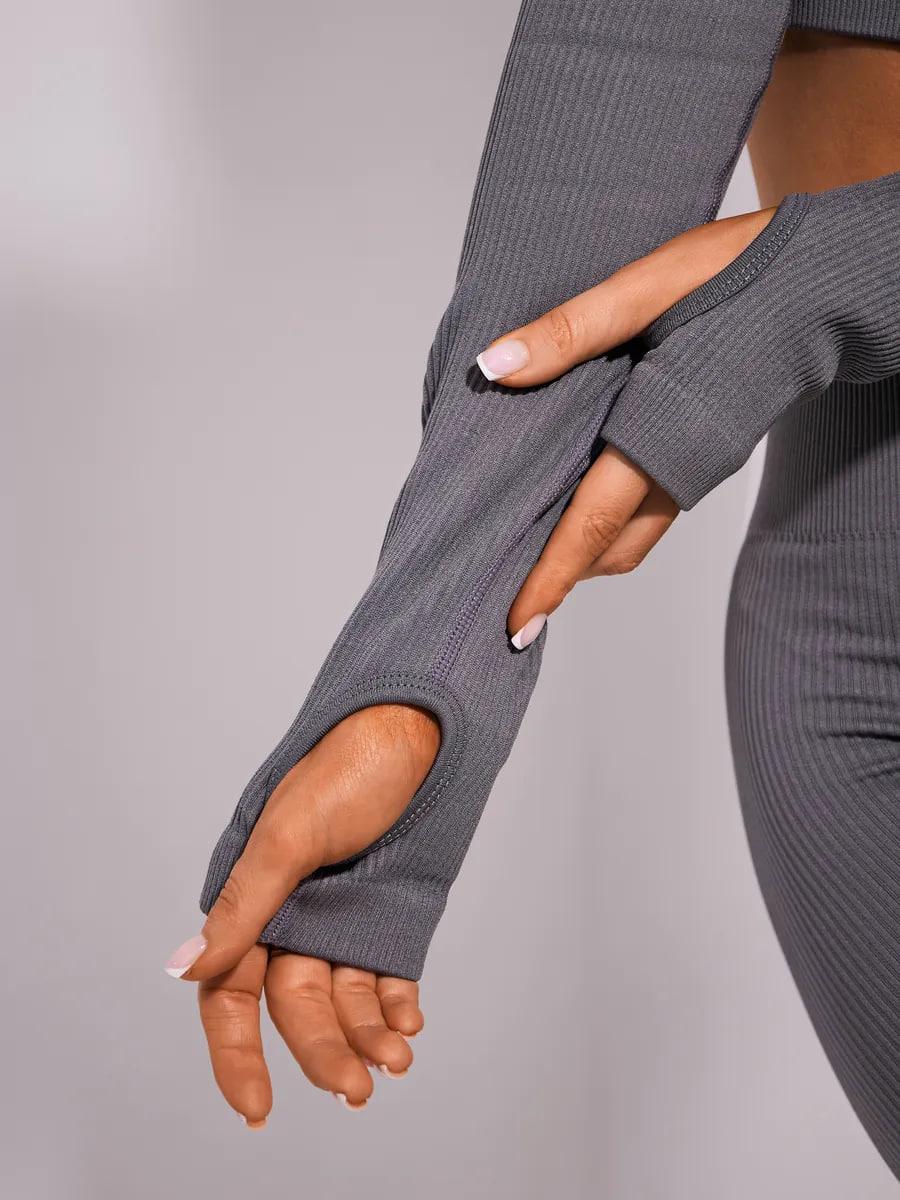 Рашгард жіночий спортивний з довгим рукавом на блискавці в рубчик для тренувань та фітнесу L Сірий (70067L) - фото 5