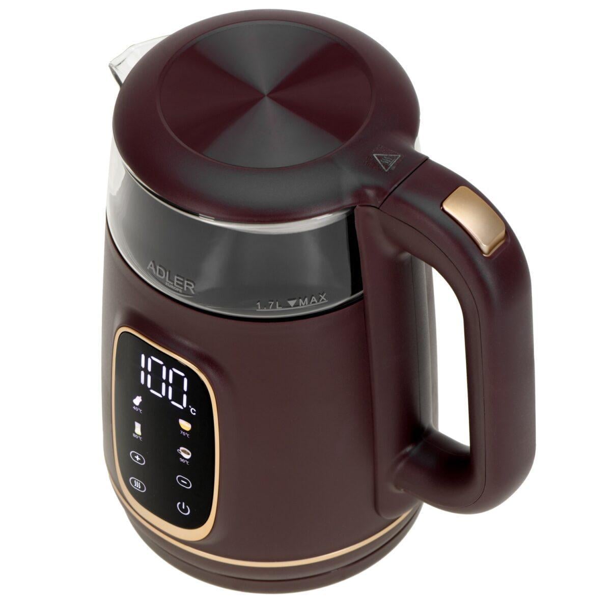 Чайник електричний Adler AD 1305 LED скляний 2200 Вт 40°C-100°C 1,7 л Burgundy (id_2065)