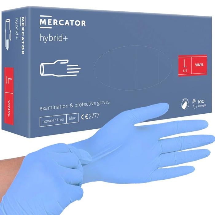 Рукавички нітровінілові Mercator Hybrid+ неопудрені L 100 шт. - фото 1