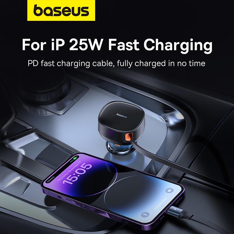 Зарядное устройство автомобильное BASEUS Enjoyment Pro Car Charger C+Retractable C&iP Cable 60W Cluster Black (C00057802111-00) - фото 9 Зарядное устройство автомобильное BASEUS Enjoyment Pro Car Charger C+Retractable C&iP Cable 60W Cluster Black (C00057802111-00) - фото 9
