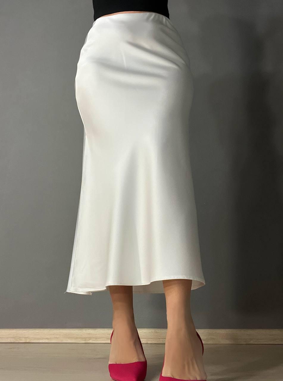 Юбка женская Gritana 230 атласная королевский шелк с разрезом на резинке L Белый (26468192) - фото 4