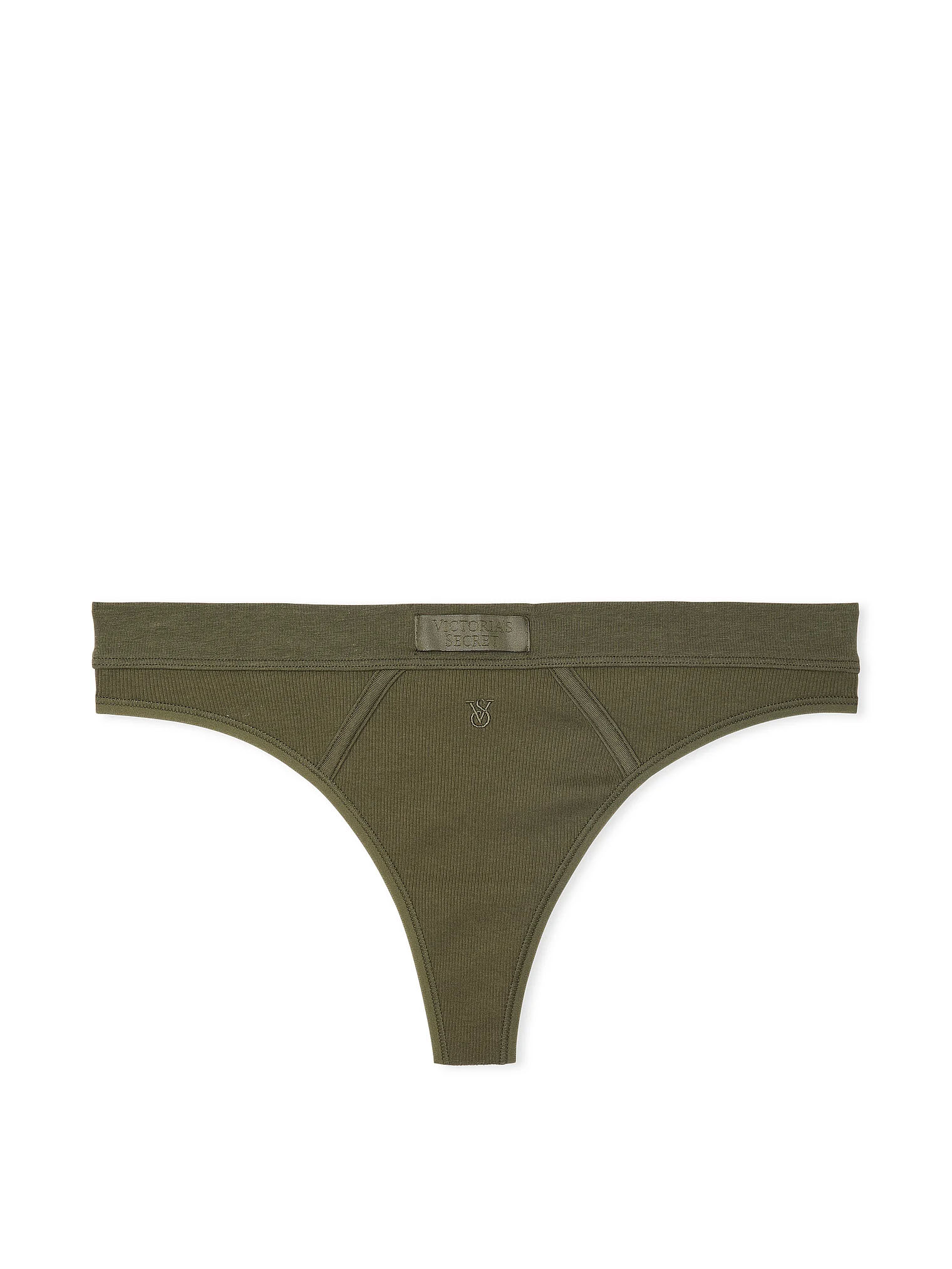 Труси Victoria's Secret Logo Patch Cotton Thong Panty S Оливковий (24159455)