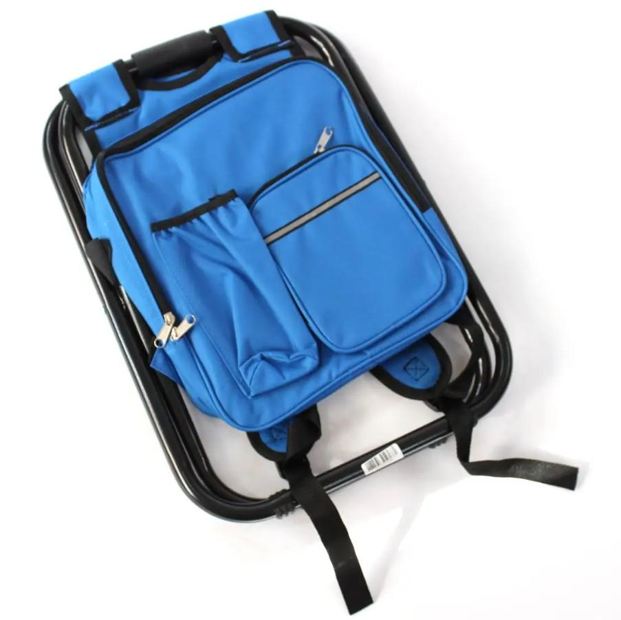 Туристичний табурет-рюкзак складаний 3в1 з термосумкою водовідштовхуючий 50х36х30 см Синій (173-1) - фото 3