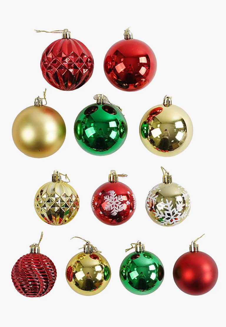 Набор новогодних украшений 34 шарика на елку разной текстуры Золотой/Красный/Зеленый (160785) Набор новогодних украшений 34 шарика на елку разной текстуры Золотой/Красный/Зеленый (160785)