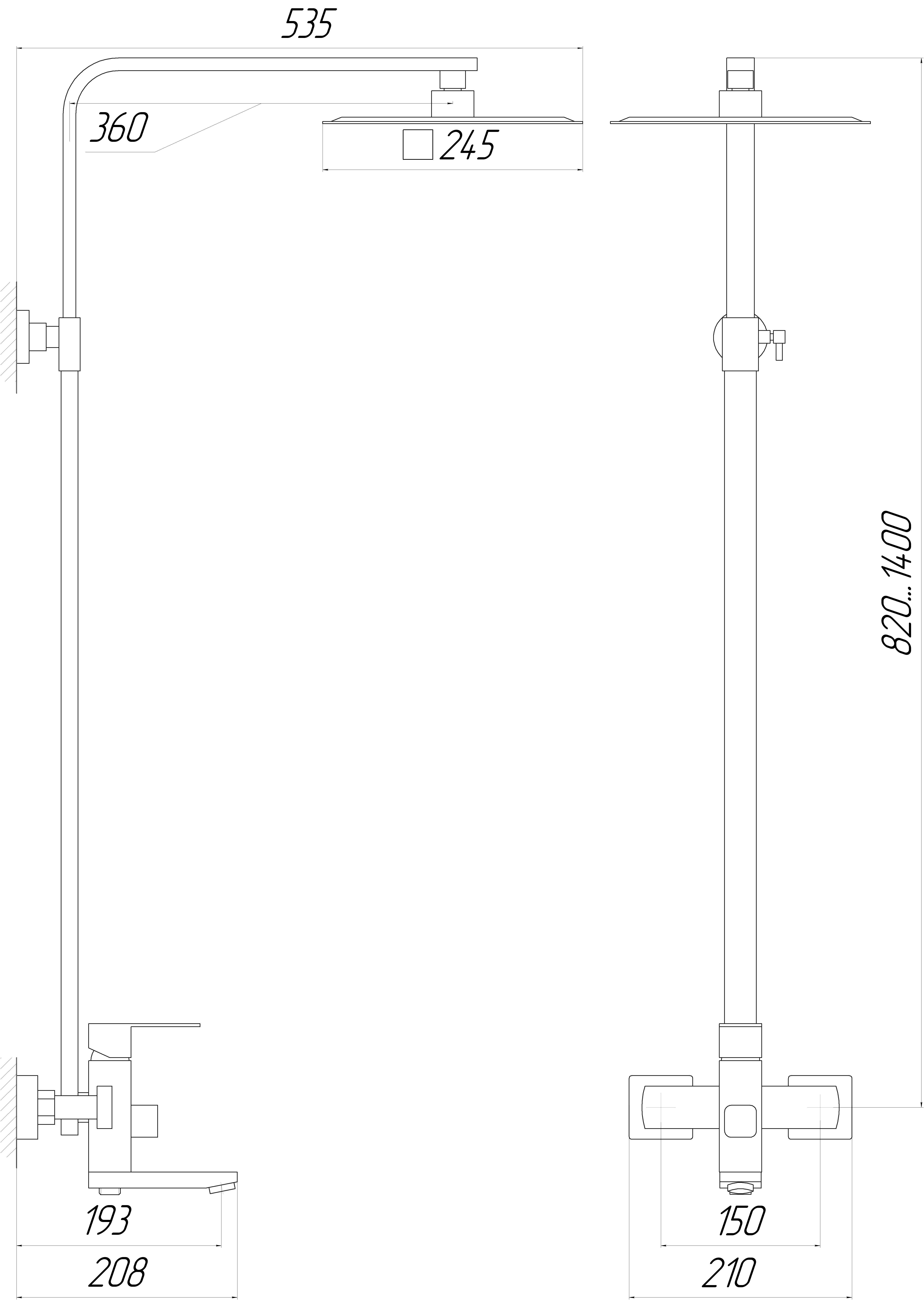 Душова система Globus Lux Sicilia VAN-SBQ-SH-02-BB висока Чорний - фото 6