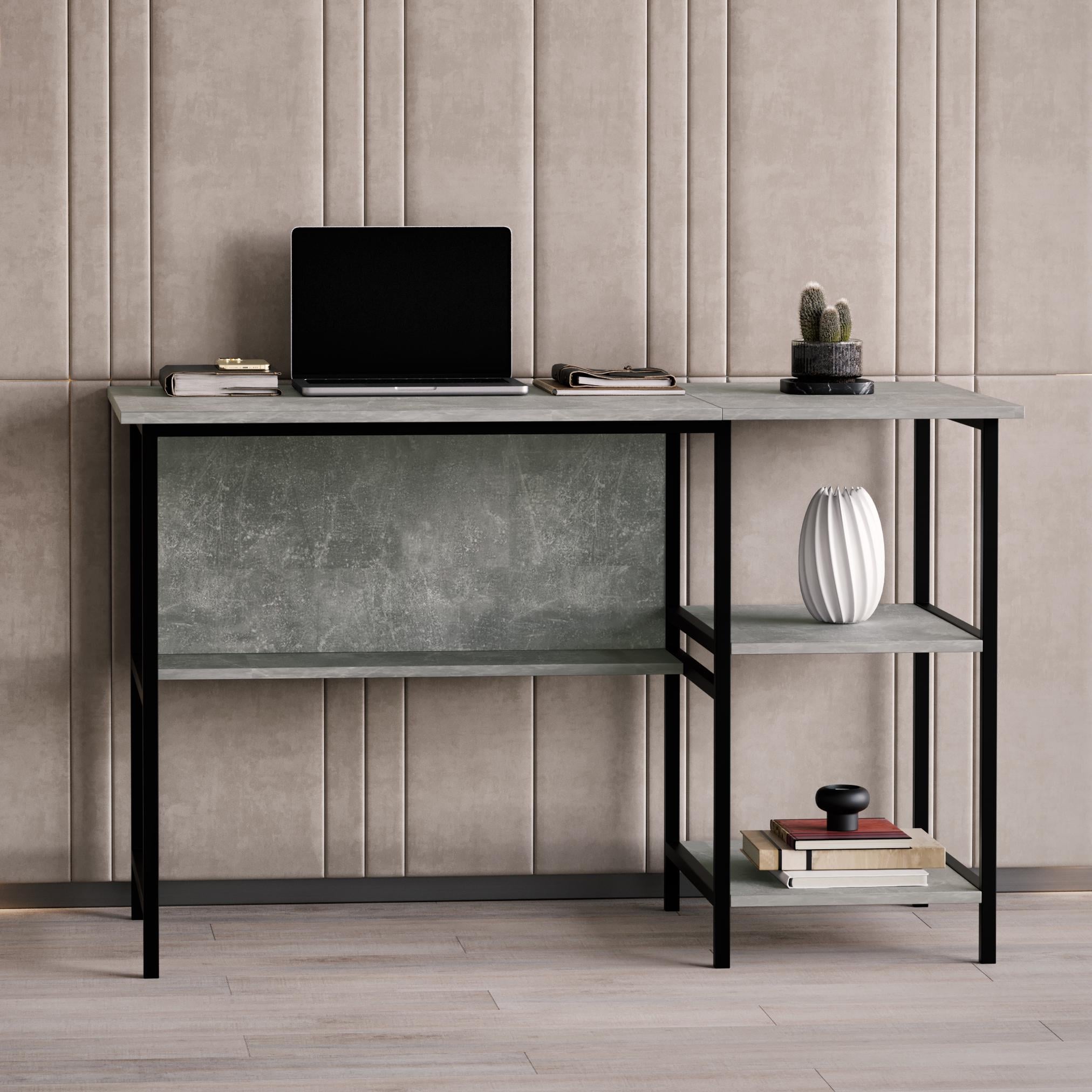 Стол письменный с полками в стиле Лофт N-08 1200x600x750 мм Бетон