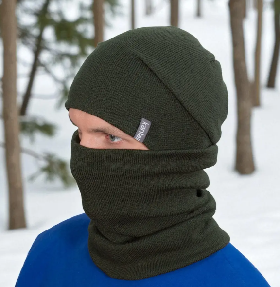Комплект мужской шапка/снуд One Size на флисе Хаки (29548416)