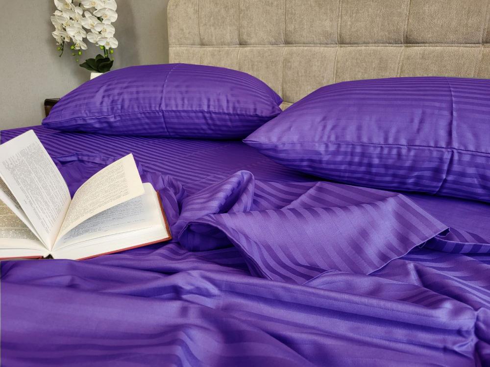 Комплект постельного белья на резинке Stripe LUX 1/1 см семейный/наволочки 50х70/70х70 см Ultra Violet (3943)