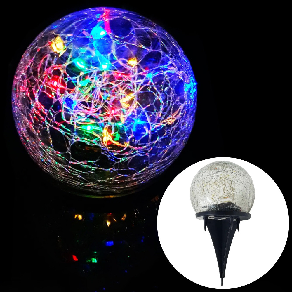 Ліхтарик садовий на сонячній батареї з ефектом битого скла 10 см Мультиколор - фото 2 Ліхтарик садовий на сонячній батареї з ефектом битого скла 10 см Мультиколор - фото 2