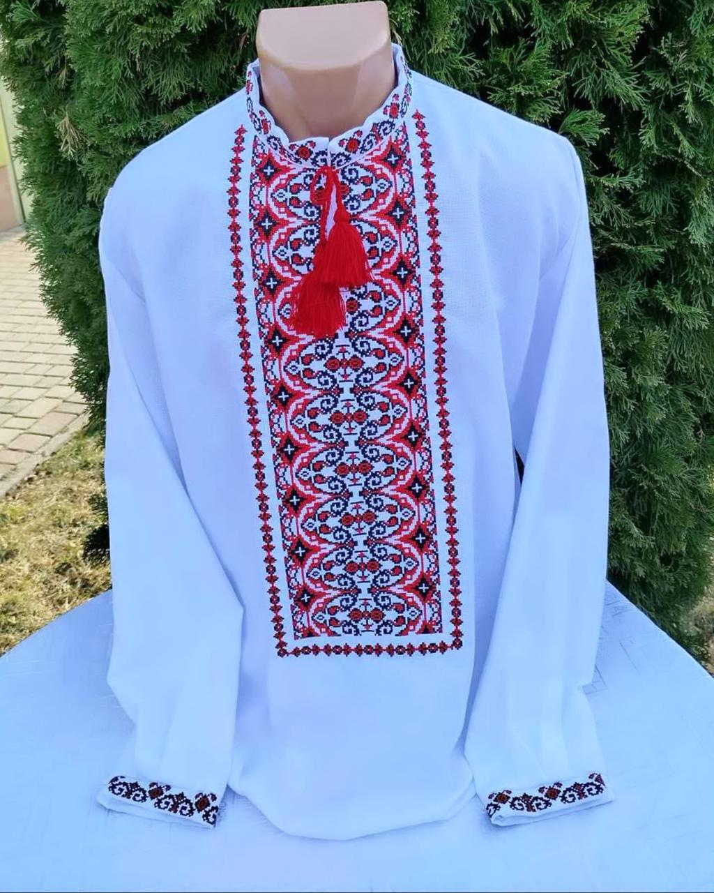 Вишиванка чоловіча Два кольори р. 42 Білий/Червоний (1127345167)