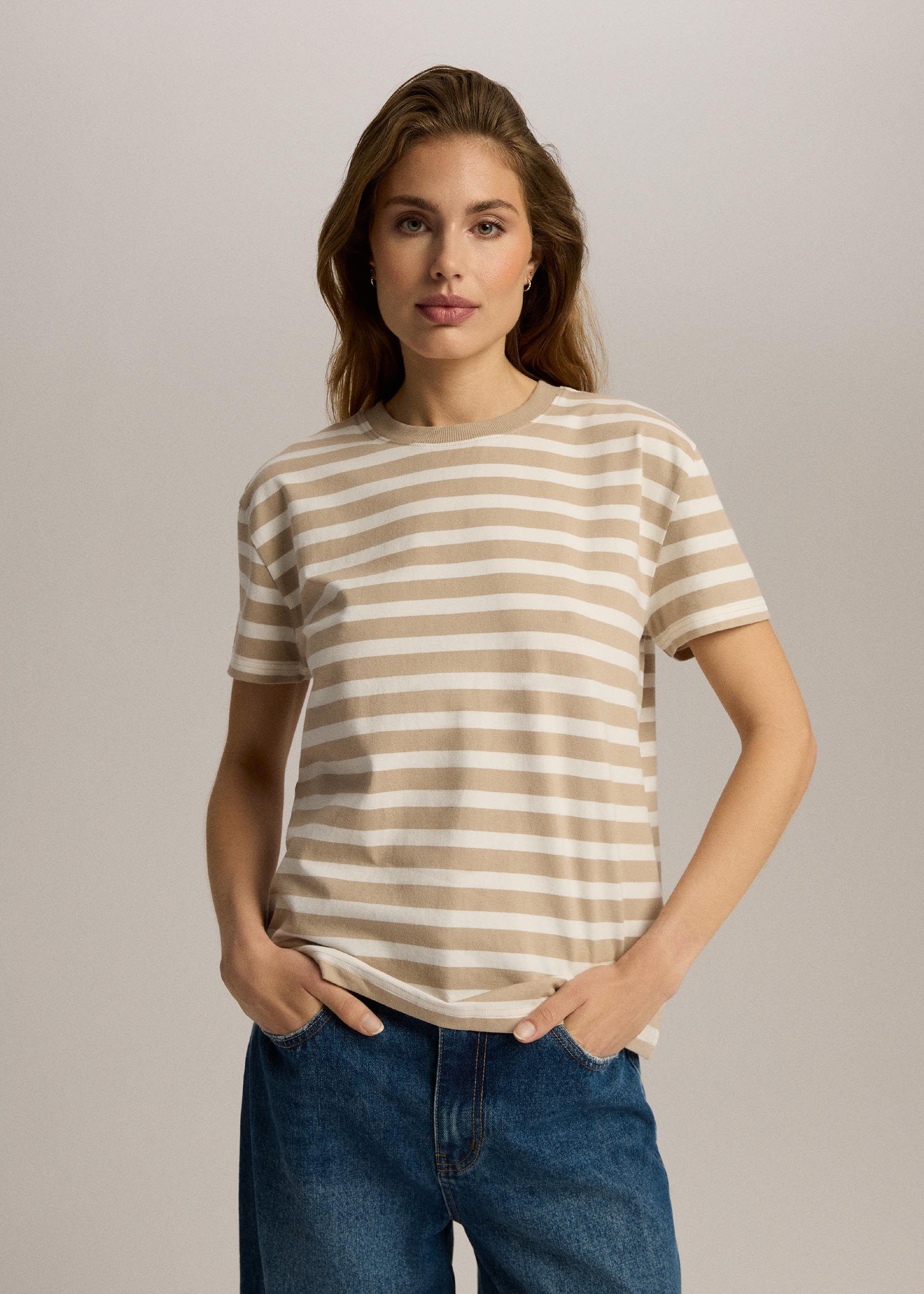Футболка женская Diverse VIRRTA полосатая M Бежевый (5905384173195)