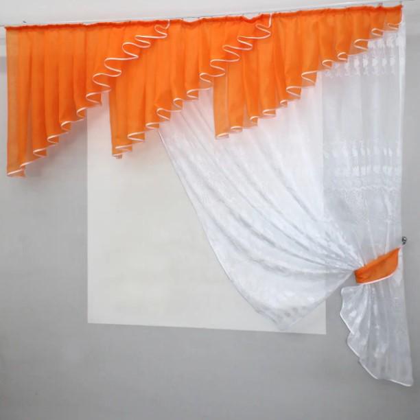 Шторки на кухню 200х170 см Оранжевый/Белый (00к 59-739)