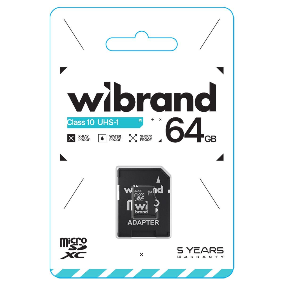 Карта пам'яті Wibrand microSDXC 64 Гб Class 10 UHS-I з адаптером SD Black (WICDXU1/64GB-A) - фото 2