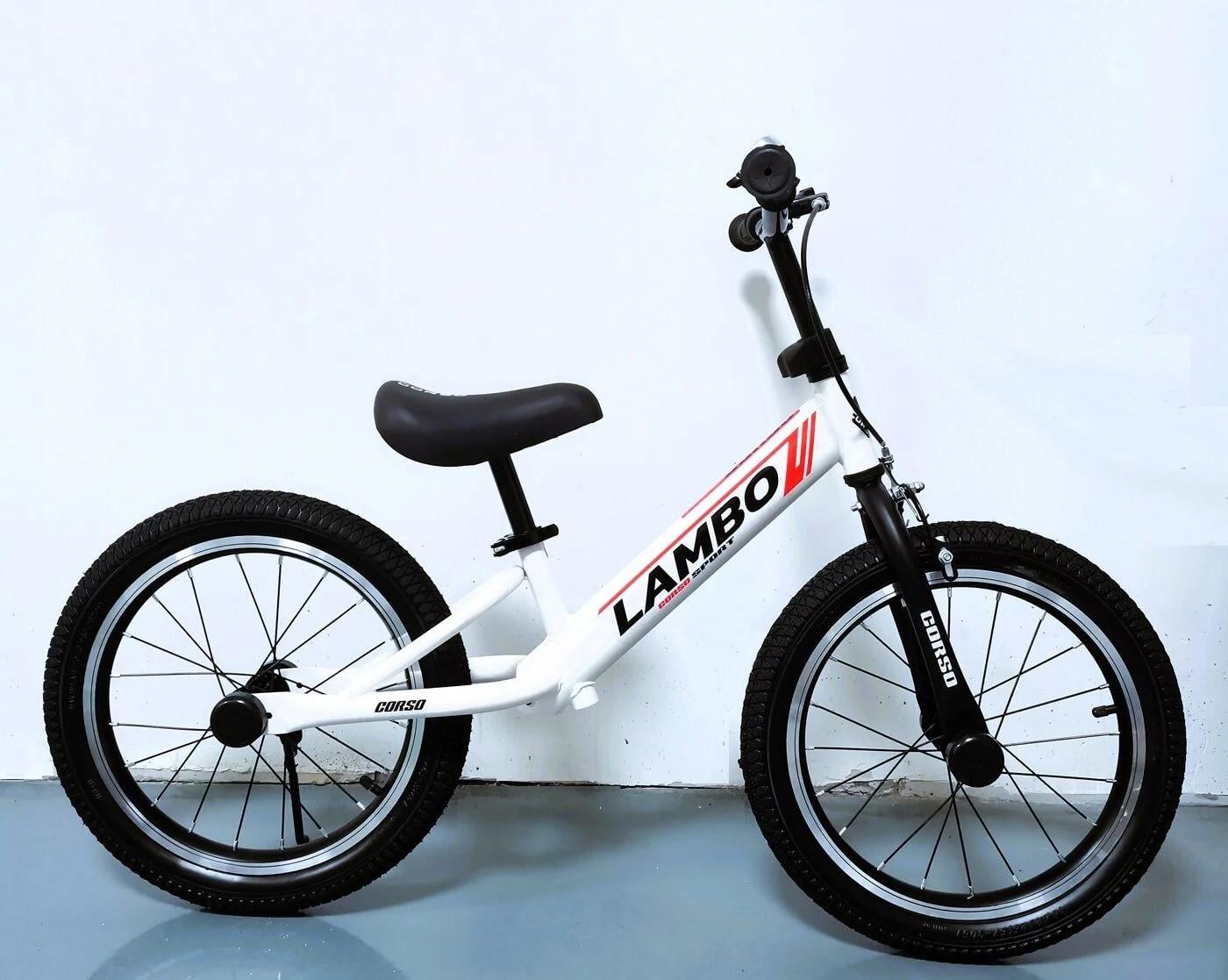 Беговел Corso Lambo стальная рама надувные колеса 16" подножка колокольчик Белый (LM-63449)