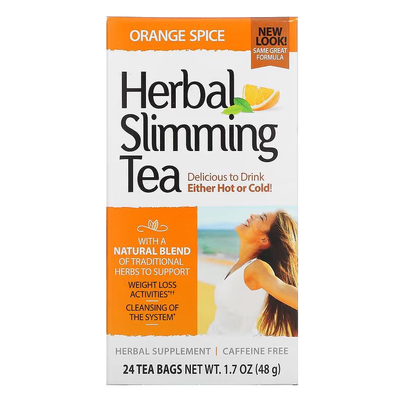Растительный чай для похудения 21st Century Herbal Slimming Tea Caffeine Free 24 Tea Bags Orange Spice