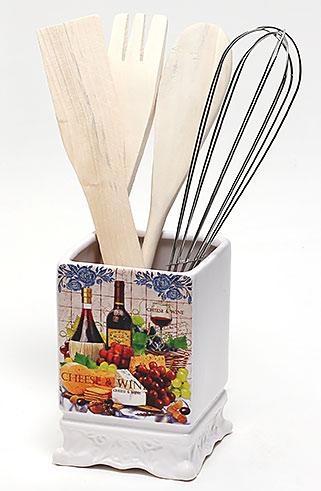 Підставка для кухонного приладдя Cheese&Wine з дерев'яними лопатками і вінчиком