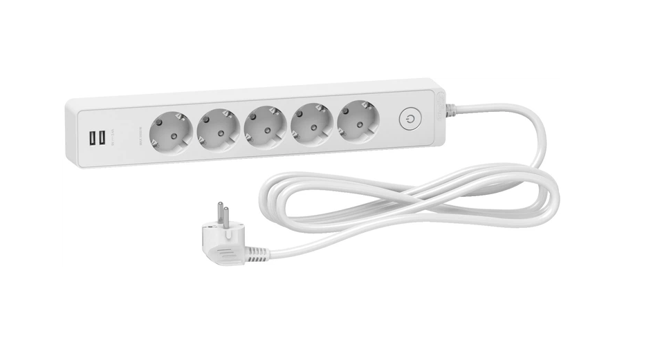 Удлинитель сетевой Schneider Electric 5 розеток/2 USB 3 м Белый (ST945U3W)