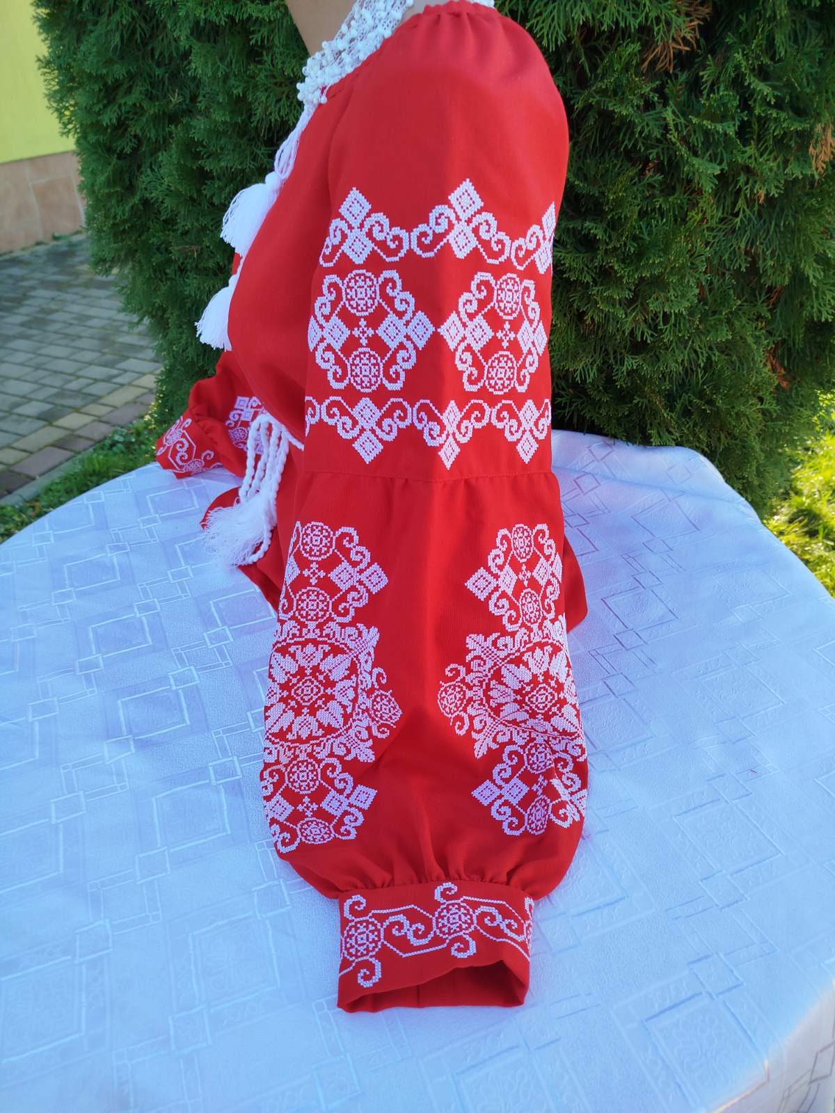 Вышиванка женская с узором на натуральном домотканом полотне рукав Бохо р. 56 Красный/Белый (2502290564) - фото 2
