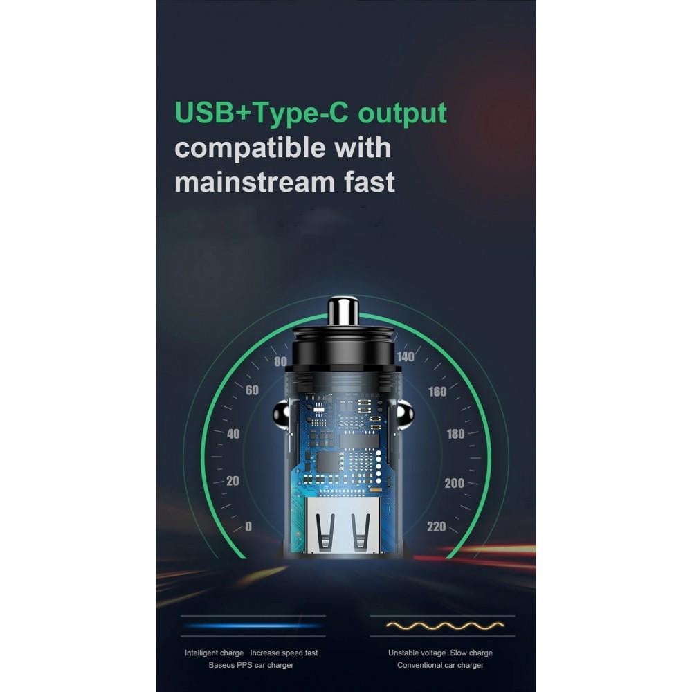 Автомобильное зарядное BASEUS 30 W PD 3.0 QC 3.0 USB/USB-C Black (25397415) - фото 7 Автомобильное зарядное BASEUS 30 W PD 3.0 QC 3.0 USB/USB-C Black (25397415) - фото 7