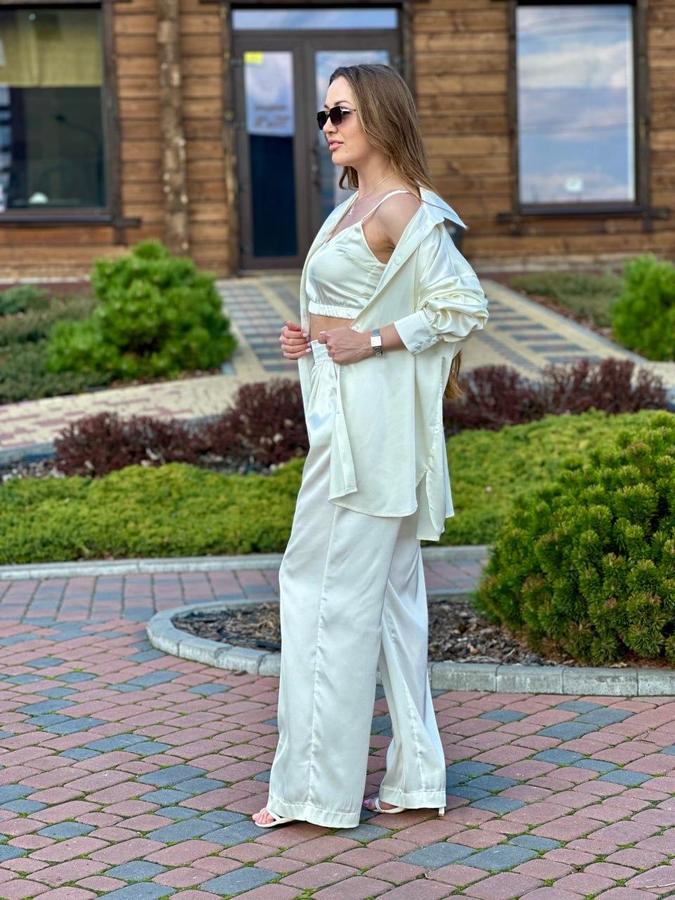 Женский костюм из шелка Армани рубашка и штаны Шампань (2571689661) - фото 4 Женский костюм из шелка Армани рубашка и штаны Шампань (2571689661) - фото 4